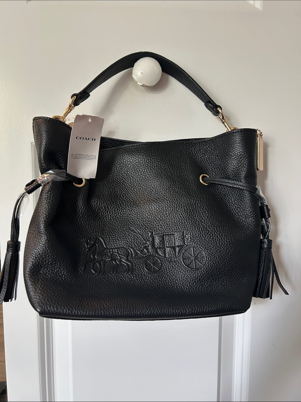 Coach Black Pebbled Leather Shoulder/ Crossbody Bag with Carriage Emboss - Picture 3 of 6